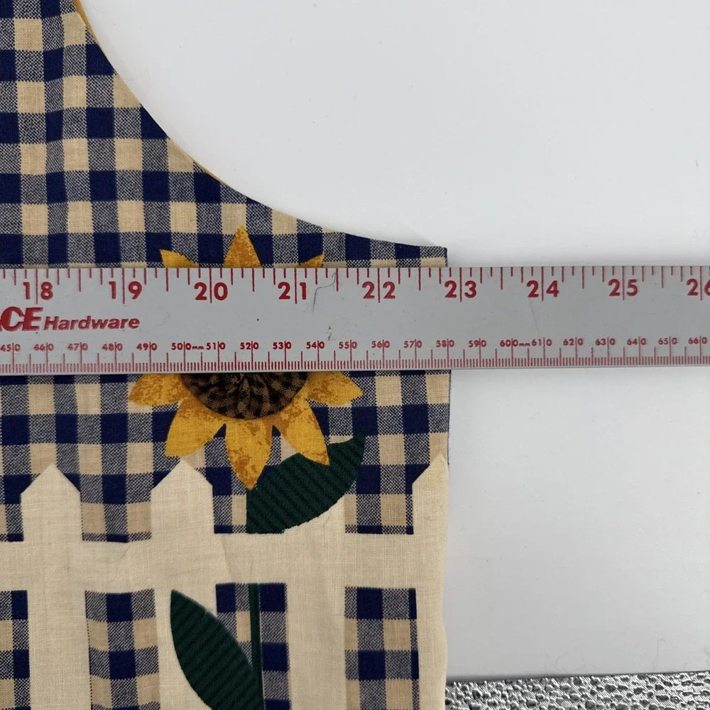 VTG Handmade Blue Gingham Sunflowers‎ Sz L Country Cottage  Novelty Shabby 80s